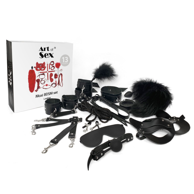 Набір BDSM Art Of Sex – Maxi BDSM Set Leather, 13 предметів, чорний, натуральна шкіра Набір BDSM Art Of Sex – Maxi BDSM Set Leather, 13 предметів, чорний, натуральна шкіра