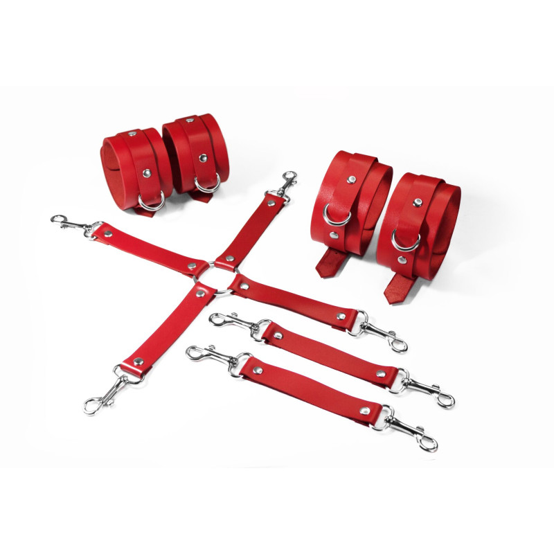 Набір для БДСМ 3 в 1 Feral Feelings BDSM Kit 3 Red, наручники, поножі, хрестовина Набір для БДСМ 3 в 1 Feral Feelings BDSM Kit 3 Red, наручники, поножі, хрестовина