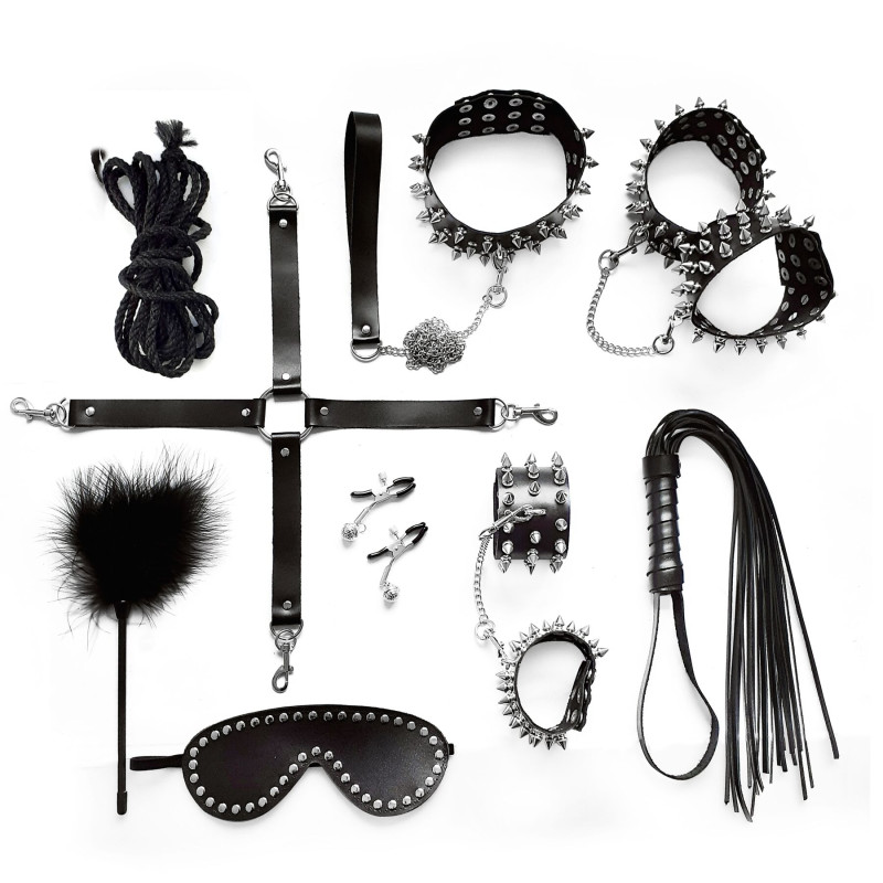 BDSM-набор Art of Sex – Spikes BDSM Set Leather, 10 предметов, черный, натуральная кожа BDSM-набор Art of Sex – Spikes BDSM Set Leather, 10 предметов, черный, натуральная кожа