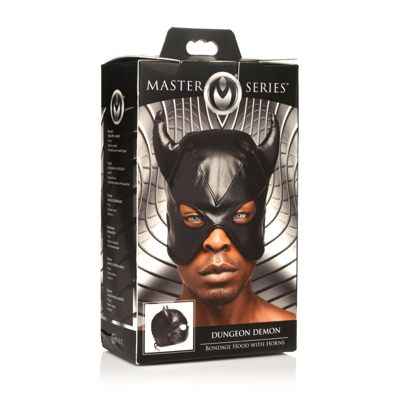 Маска с рогами Master Series: Dungeon Demon Bondage Mask with Horns, черная Маска с рогами Master Series: Dungeon Demon Bondage Mask with Horns, черная