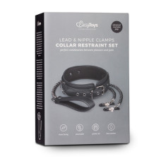 Ошейник с зажимами на соски EasyToys, черный