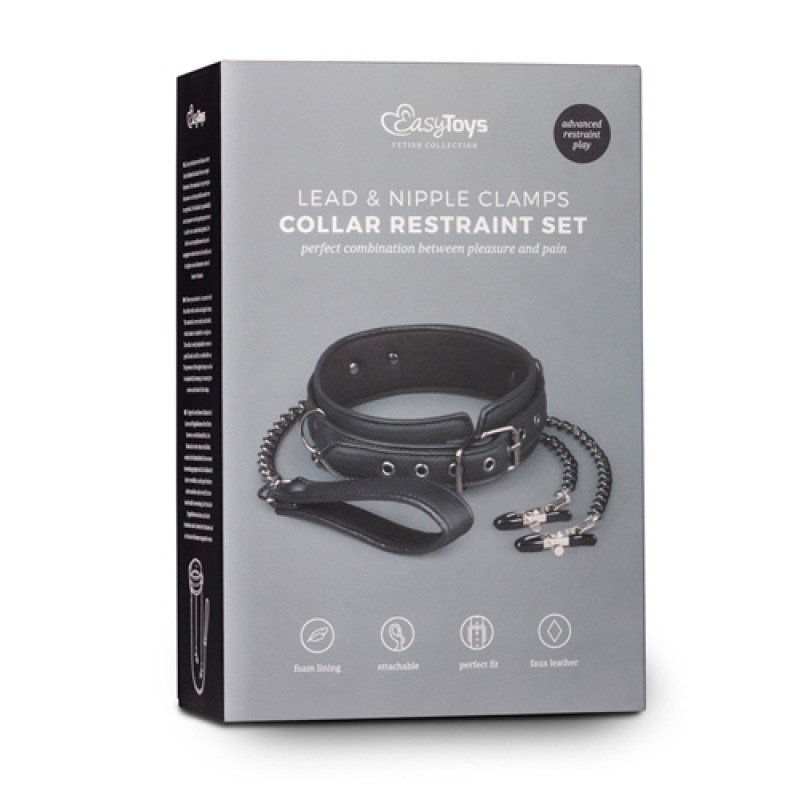 Ошейник с зажимами на соски EasyToys, черный
