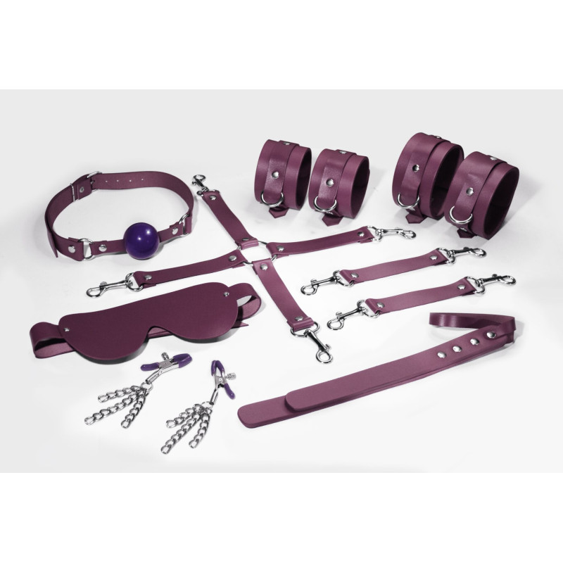 Набор Feral Feelings BDSM Kit 7 Burgundy, наручники, поножи, коннектор, маска, паддл, кляп, зажимы Набор Feral Feelings BDSM Kit 7 Burgundy, наручники, поножи, коннектор, маска, паддл, кляп, зажимы