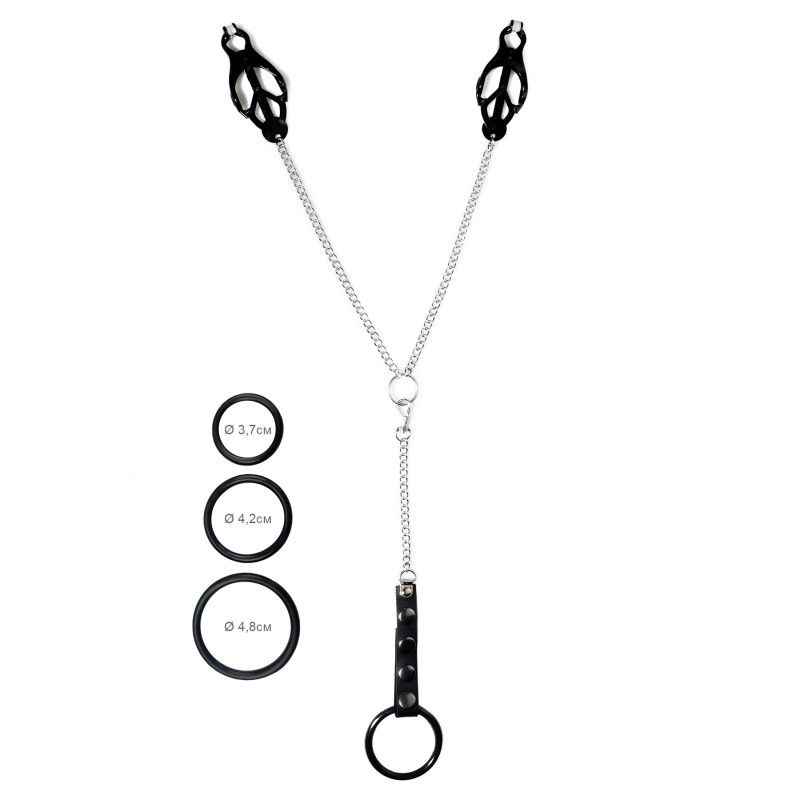 Зажимы для сосков Art of Sex - Nipple clamps for Men Black clover с эрекционными кольцами Зажимы для сосков Art of Sex - Nipple clamps for Men Black clover с эрекционными кольцами