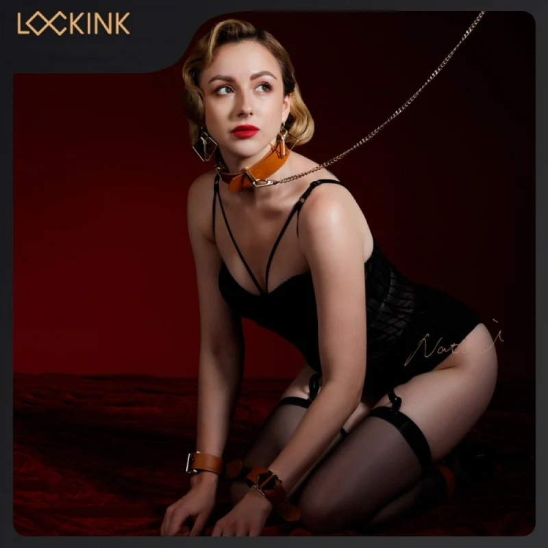 Ошейник с поводком Lockink, кожа, Коричневый Ошейник с поводком Lockink, кожа, Коричневый