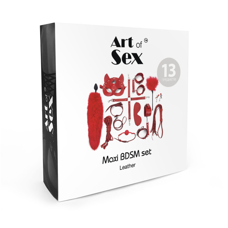 Набір BDSM Art Of Sex – Maxi BDSM Set Leather, 13 предметів, чорний, натуральна шкіра Набір BDSM Art Of Sex – Maxi BDSM Set Leather, 13 предметів, чорний, натуральна шкіра