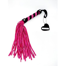 Флогер DS Fetish, замша, полосатый, розовый хвост, розово-черный, 38 см