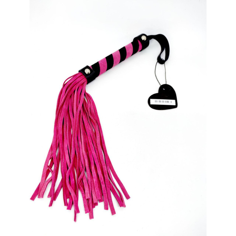 Флогер DS Fetish, замша, полосатый, розовый хвост, розово-черный, 38 см Флогер DS Fetish, замша, полосатый, розовый хвост, розово-черный, 38 см