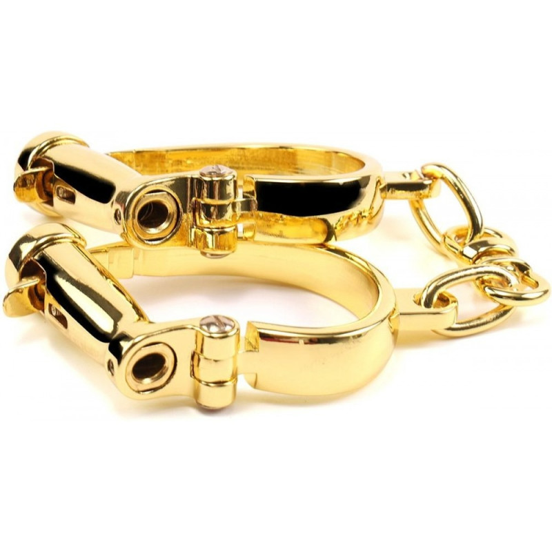 Наручники с короткой цепочкой Lockink, металлические, золотые Наручники с короткой цепочкой Lockink, металлические, золотые