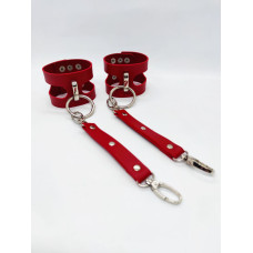 Нашийник з повідком та наручниками DS Fetish Fet 25, ручна робота, Червоний