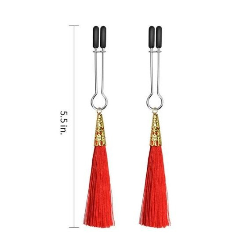 Зажимы для сосков LoveToy Bondage Fetish Glamor Tassel Nipple Clamp Red Зажимы для сосков LoveToy Bondage Fetish Glamor Tassel Nipple Clamp Red
