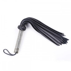 Флогер екошкіра DS Fetish, ручка зі стразами, чорний, 46 см