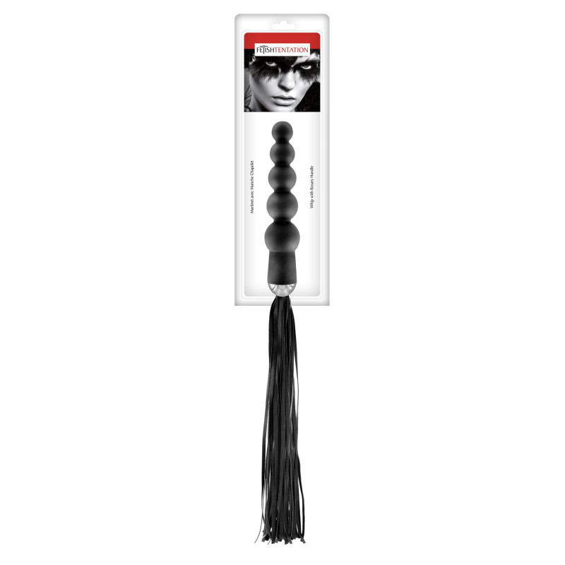 Флоггер с ручкой - анальными бусами Fetish Tentation Whip with Rosary Handle Флоггер с ручкой - анальными бусами Fetish Tentation Whip with Rosary Handle