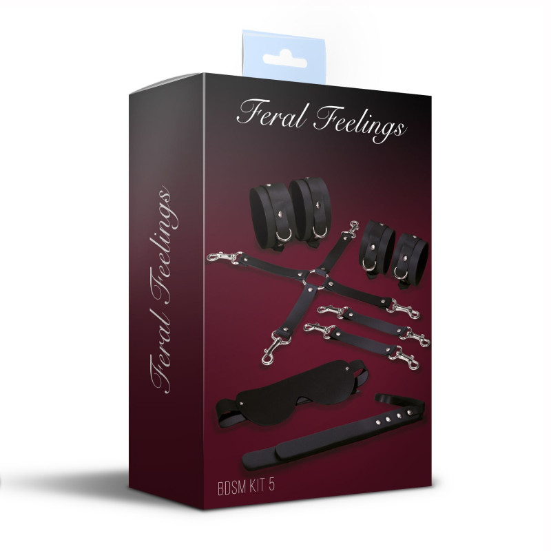 Набор для БДСМ 5 в 1 Feral Feelings BDSM Kit 5 Black, наручники, поножи, крестовина, маска, паддл Набор для БДСМ 5 в 1 Feral Feelings BDSM Kit 5 Black, наручники, поножи, крестовина, маска, паддл