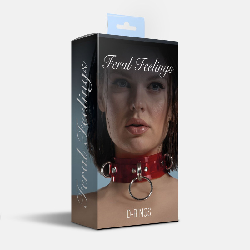 Ошейник для фиксации Feral Feelings - D-Rings Red Trasparent Ошейник для фиксации Feral Feelings - D-Rings Red Trasparent