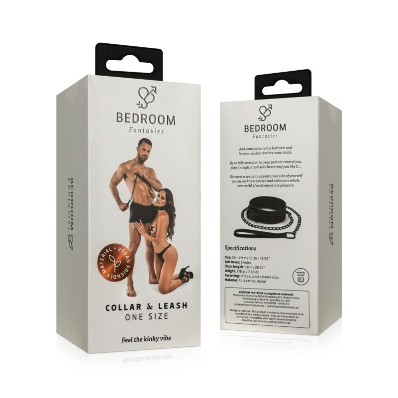 Нашийник з повідцем Bedroom Fantasies: Faux Leather Collar & Chain Нашийник з повідцем Bedroom Fantasies: Faux Leather Collar & Chain
