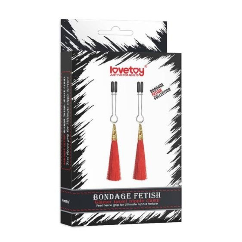 Зажимы для сосков LoveToy Bondage Fetish Glamor Tassel Nipple Clamp Red Зажимы для сосков LoveToy Bondage Fetish Glamor Tassel Nipple Clamp Red