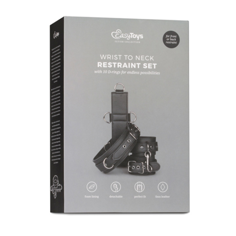 Набір для фіксації шиї та зап'ястя EasyToys, штучна шкіра, чорний Набір для фіксації шиї та зап'ястя EasyToys, штучна шкіра, чорний