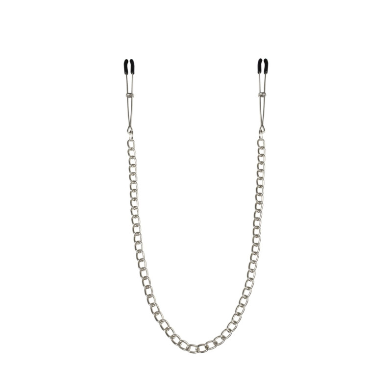 Тонкі затискачі для сосків з ланцюжком Feral Feelings - Chain Thin nipple clamps, срібло/чорний Тонкі затискачі для сосків з ланцюжком Feral Feelings - Chain Thin nipple clamps, срібло/чорний