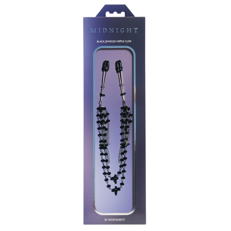 Украшение цепочка с зажимами для сосков Sportsheets Midnight Black Jeweled Nipple Clips Украшение цепочка с зажимами для сосков Sportsheets Midnight Black Jeweled Nipple Clips