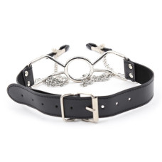 Кляп-кольцо с зажимами для сосков DS Fetish Ring gag with nipple clamps S metal