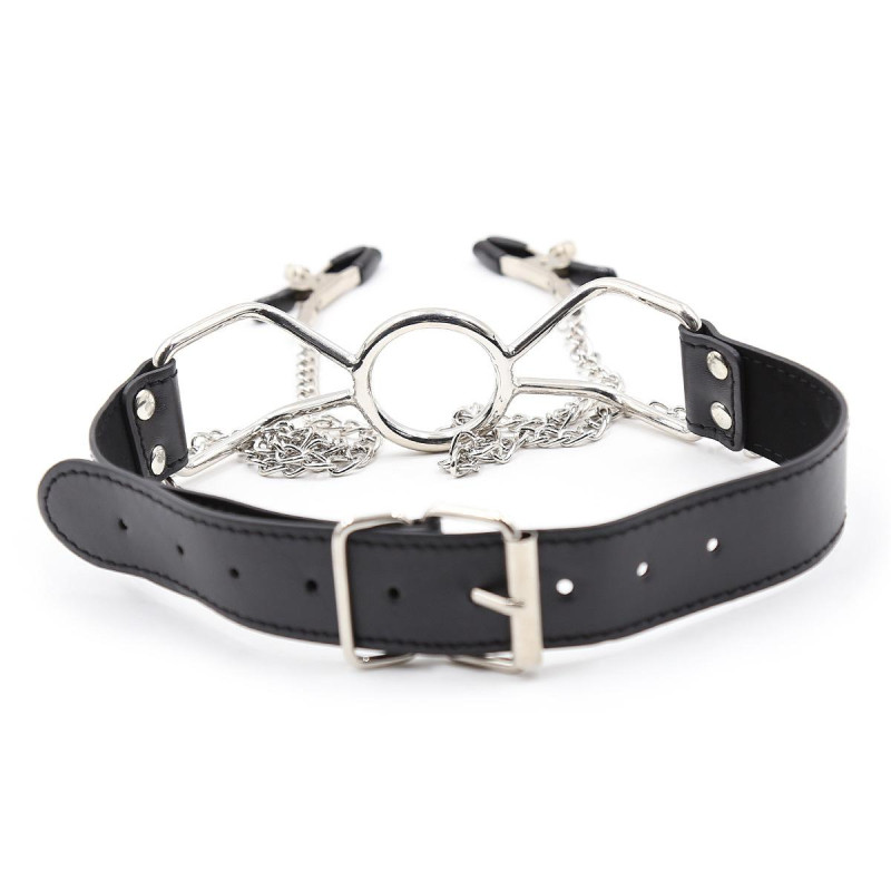 Кляп-кольцо с зажимами для сосков DS Fetish Ring gag with nipple clamps S metal Кляп-кольцо с зажимами для сосков DS Fetish Ring gag with nipple clamps S metal