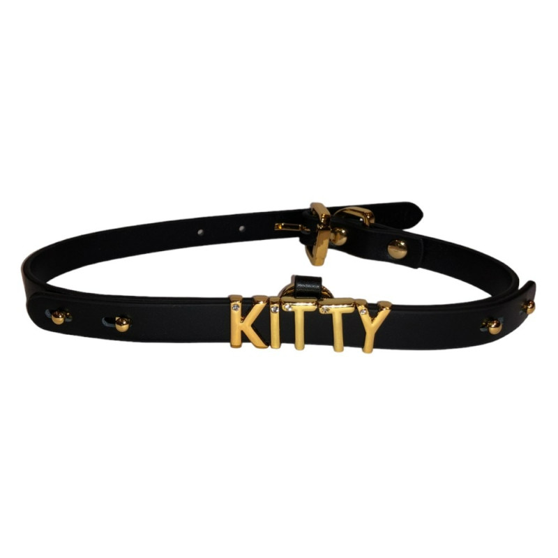 Чокер UPKO с надписью KITTY из итальянской кожи, черный с золотой фурнитурой Чокер UPKO с надписью KITTY из итальянской кожи, черный с золотой фурнитурой