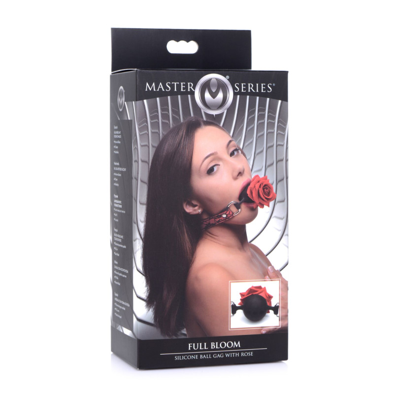 Кляп з трояндою Master Series: Eye-Catching Ball Gag With Rose, чорно-червоний Кляп з трояндою Master Series: Eye-Catching Ball Gag With Rose, чорно-червоний