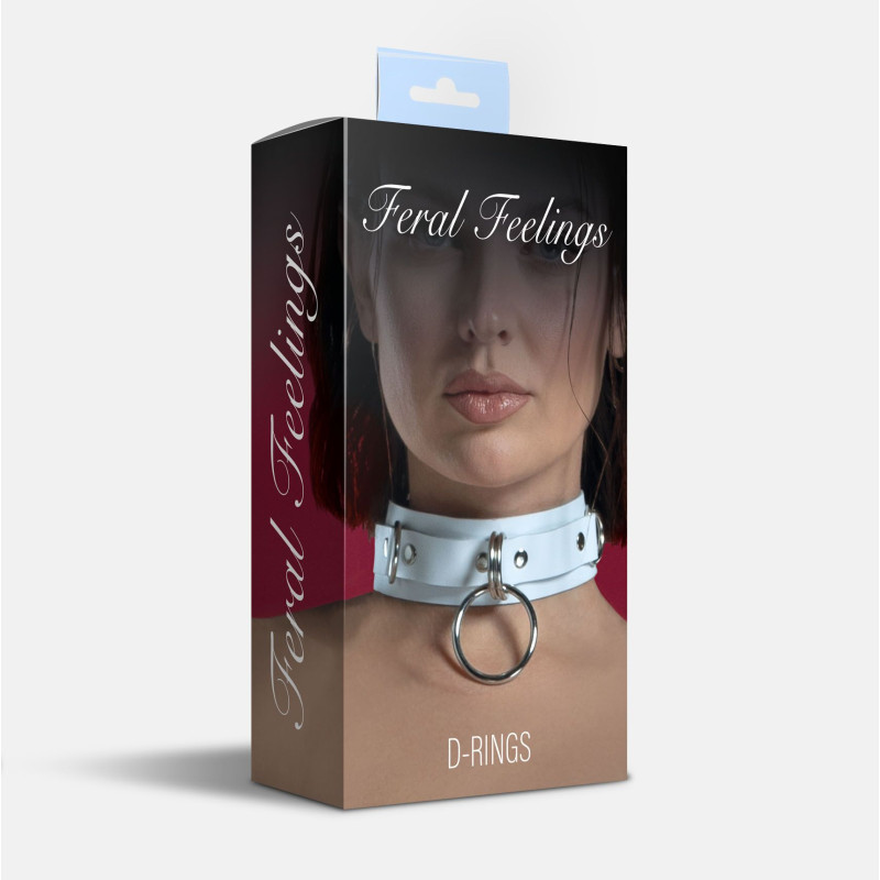 Ошейник для фиксации из натуральной кожи Feral Feelings - D-Rings White Ошейник для фиксации из натуральной кожи Feral Feelings - D-Rings White
