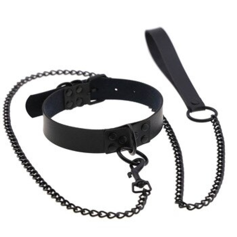 Нашийник з повідцем DS Fetish Collar with leash pure black Нашийник з повідцем DS Fetish Collar with leash pure black