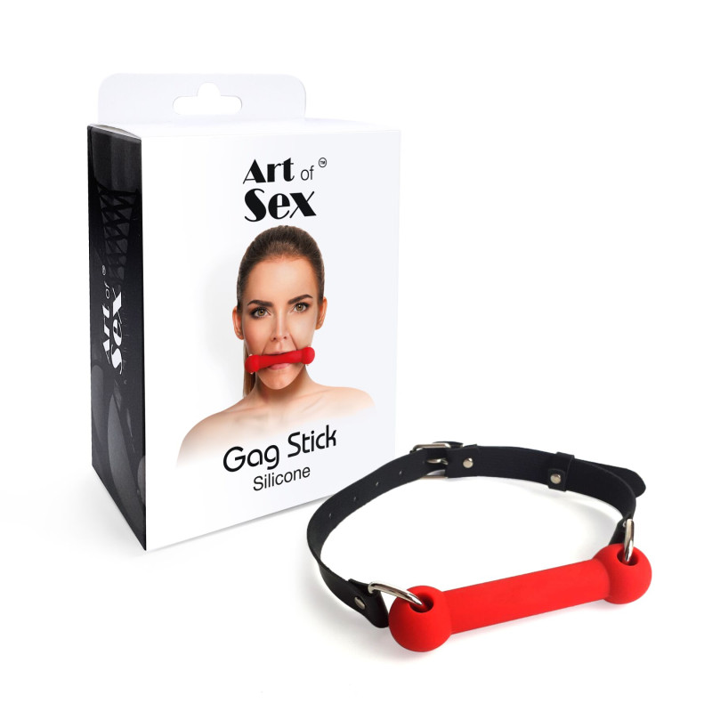 Кляп-палиця на ременях Art of Sex – Gag Stick Silicon, червоний, натуральна шкіра Кляп-палиця на ременях Art of Sex – Gag Stick Silicon, червоний, натуральна шкіра