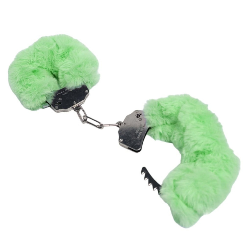 Наручники DS Fetish Plush handcuffs, металл с мехом, зеленые Наручники DS Fetish Plush handcuffs, металл с мехом, зеленые