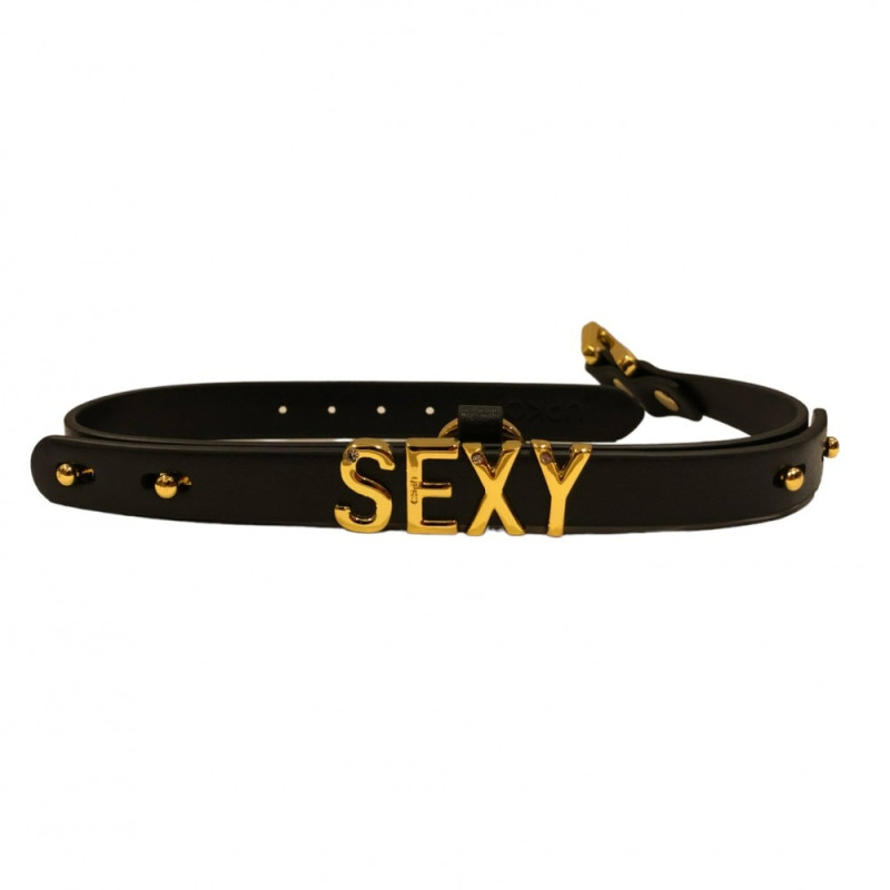 Чокер UPKO із написом SEXY з італійської шкіри, чорний із золотою фурнітурою Чокер UPKO із написом SEXY з італійської шкіри, чорний із золотою фурнітурою