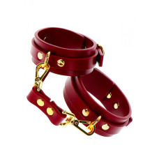 Поножи с карабинами Taboom красные, золотистая фурнитура.