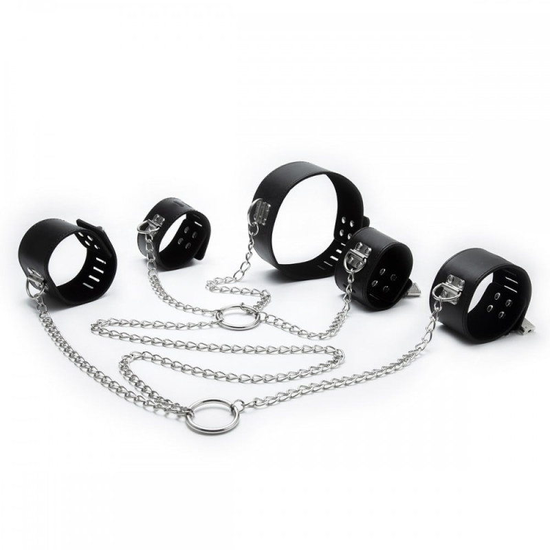 Система фіксації DS Fetish Neck collar and hogtie restraints with chain чорна Система фіксації DS Fetish Neck collar and hogtie restraints with chain чорна