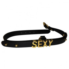 Чокер UPKO с надписью SEXY из итальянской кожи, черный с золотой фурнитурой