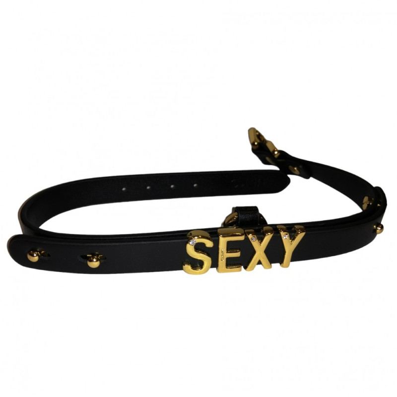 Чокер UPKO із написом SEXY з італійської шкіри, чорний із золотою фурнітурою Чокер UPKO із написом SEXY з італійської шкіри, чорний із золотою фурнітурою