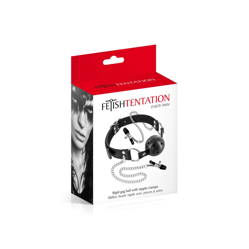Воздухопроницаемый кляп с зажимами для сосков Fetish Tentation Rigid Gag Ball with Nipple Clamps Воздухопроницаемый кляп с зажимами для сосков Fetish Tentation Rigid Gag Ball with Nipple Clamps