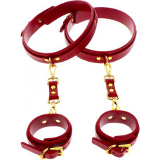 Фіксатори на стегна з наручниками та карабінами Taboom, червоні, із золотистою фурнітурою