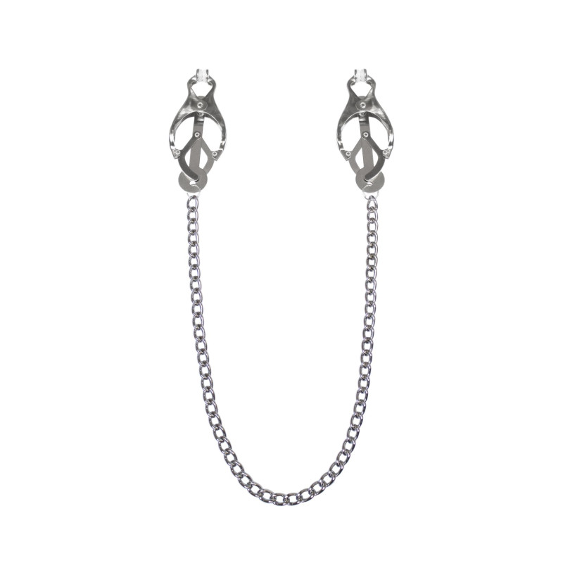 Затискачі для сосків з ланцюжком Feral Feelings - Clover nipple clamps, срібло/білий Затискачі для сосків з ланцюжком Feral Feelings - Clover nipple clamps, срібло/білий