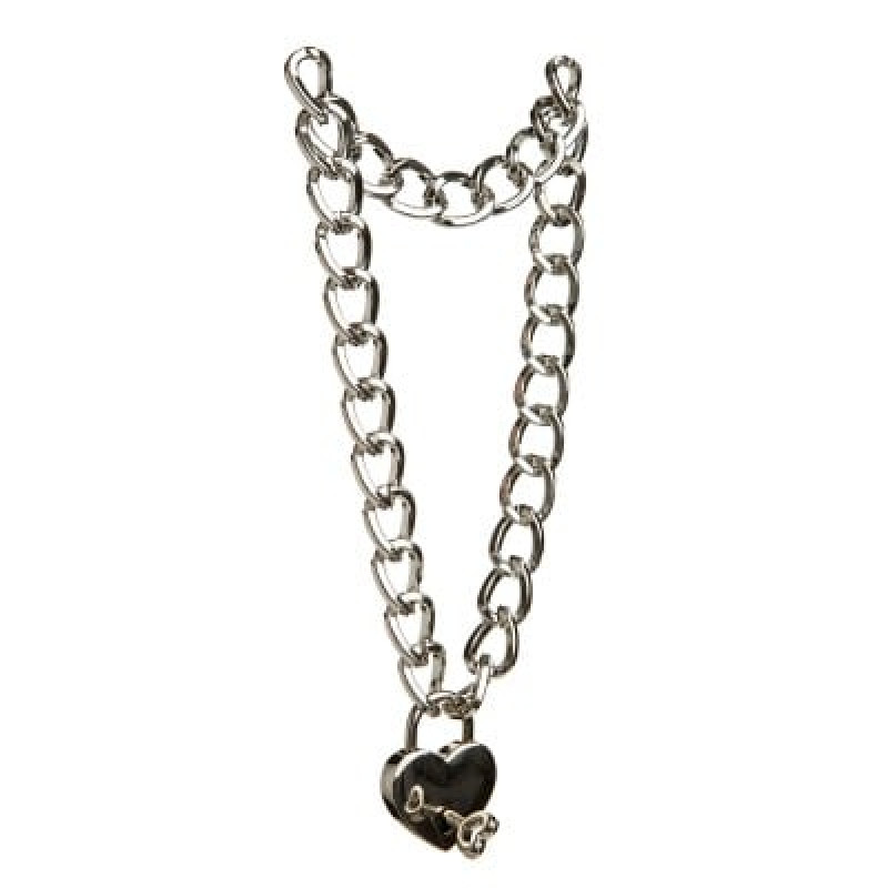 Ошейник из металлической цепи с замком в виде сердца DS Fetish, серебристый Ошейник из металлической цепи с замком в виде сердца DS Fetish, серебристый