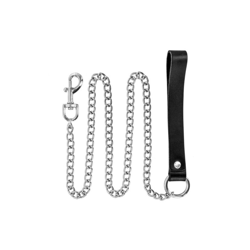 Поводок Fetish Tentation Premium Metal leash with cowhide leather wrist 115 см Поводок Fetish Tentation Premium Metal leash with cowhide leather wrist 115 см
