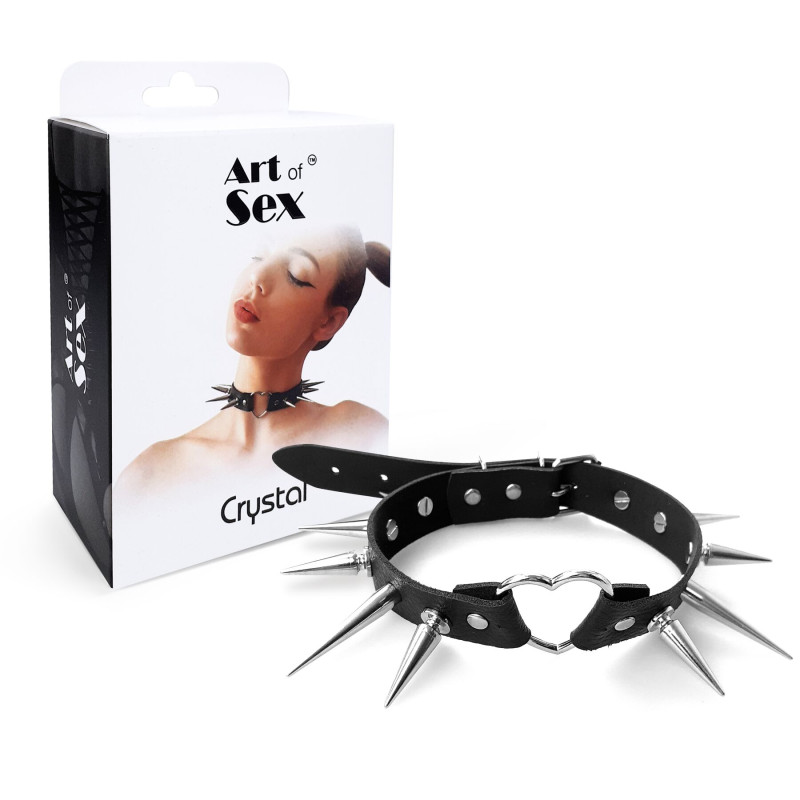 Чокер Сердце с большими шипами, из натуральной кожи Art of Sex - Crystal, цвет Черный Чокер Сердце с большими шипами, из натуральной кожи Art of Sex - Crystal, цвет Черный