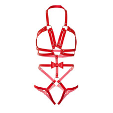 Портупея-тедді з ременів Leg Avenue Studded O-ring harness teddy Red L