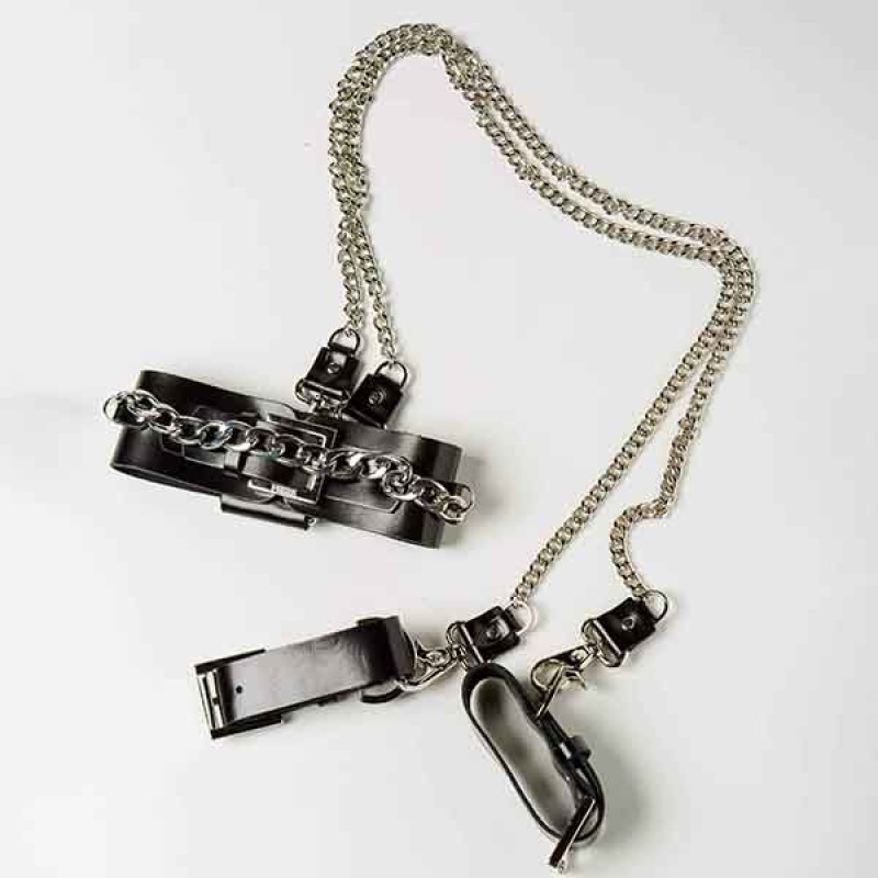 Набір нашийник наручники DS Fetish Silver With Chain Набір нашийник наручники DS Fetish Silver With Chain