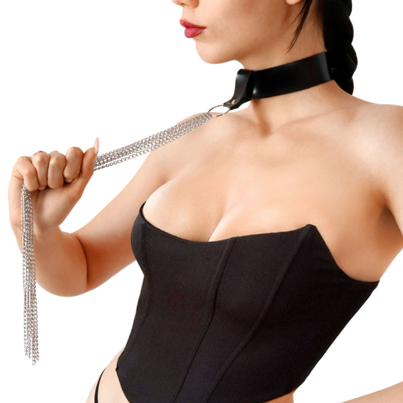 Сексуальный чокер с цепями Art of Sex - Stormy chain and leather Сексуальный чокер с цепями Art of Sex - Stormy chain and leather