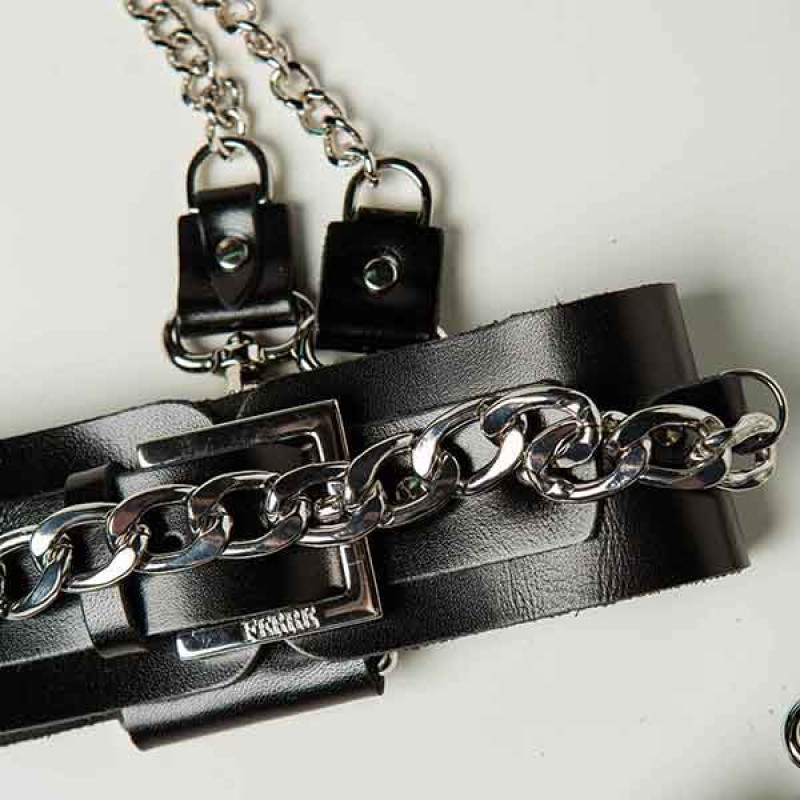 Набір нашийник наручники DS Fetish Silver With Chain Набір нашийник наручники DS Fetish Silver With Chain