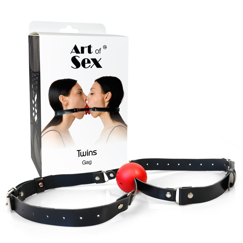 Подвійний кляп Art of Sex - Twins, натуральна шкіра Подвійний кляп Art of Sex - Twins, натуральна шкіра