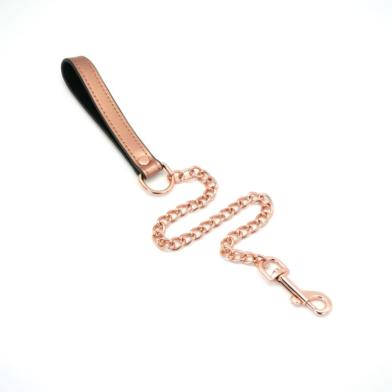 Широкий ошейник с поводком Liebe Seele Rose Gold Memory Collar with Leash, натуральная кожа