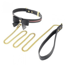 Ошейник с бантиком и поводком Lockink Sevanda, кожа и металл, черный